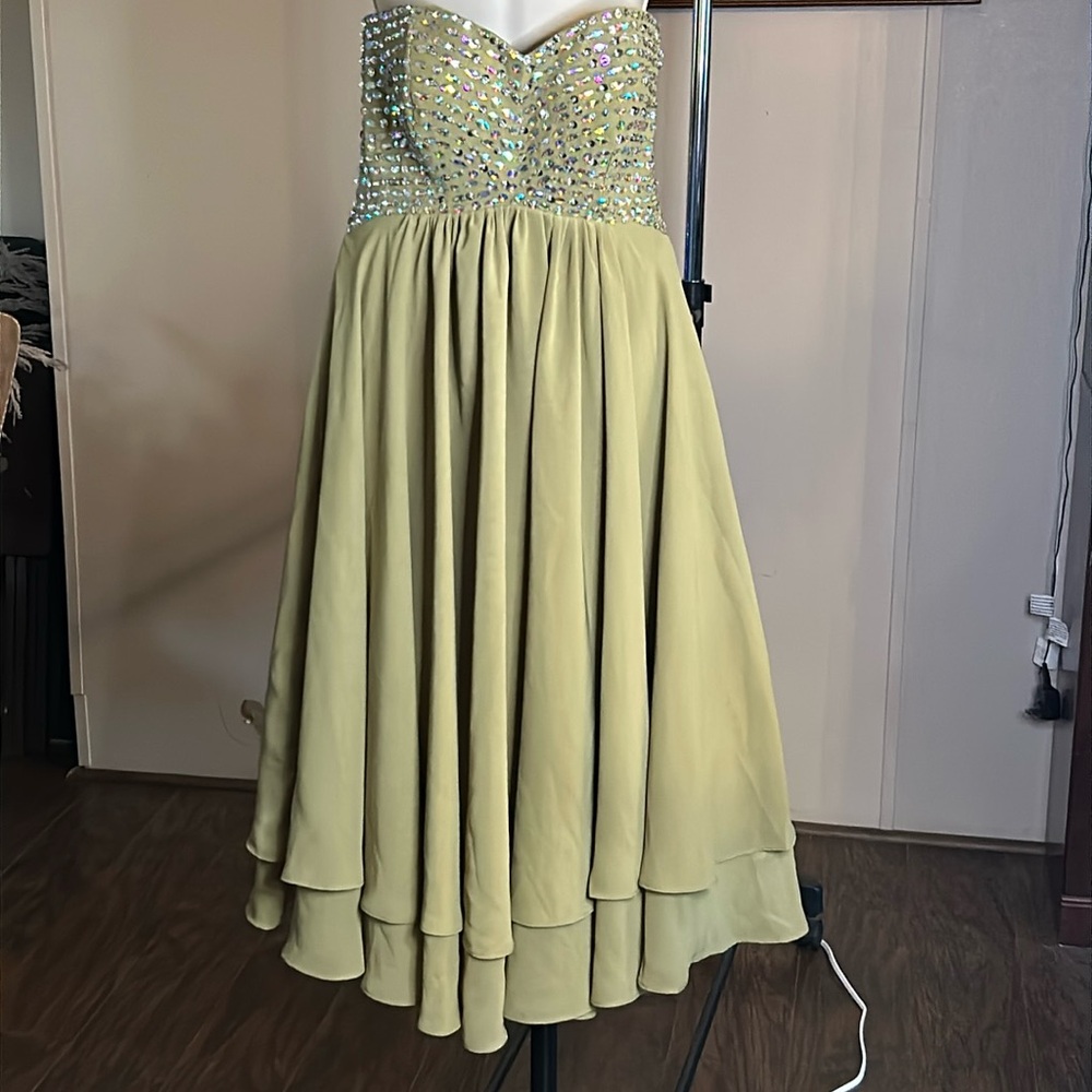 BALL GOWN -PROM DRESS | OLIVE GREEN | BEADED and SEQUINS | STRAPLESS